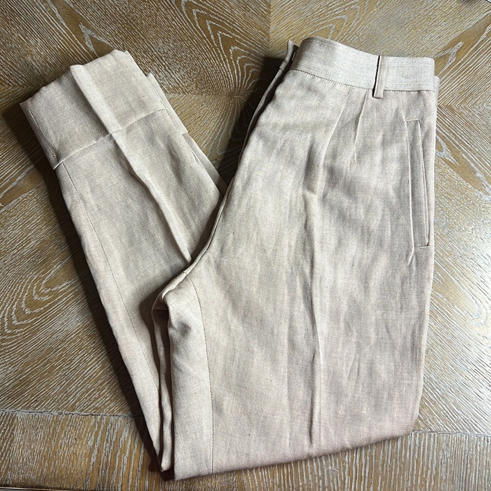 BY MALENE BIRGER Tan Wool/ Linen Blend Cuffed Ankle Pants 34